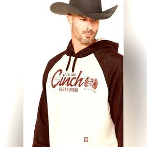 Men’s Cinch Khaki and Burgundy Pull Over Hoodie Size Medium